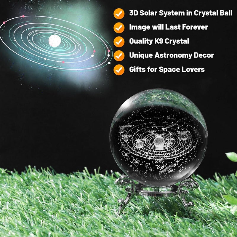 PYJ3DLAMP 3D Solar System Crystal Ball with Stand Lase Engraved Glass Sphere Paperweight Solar System Decor Astronomy Gift - Image 4